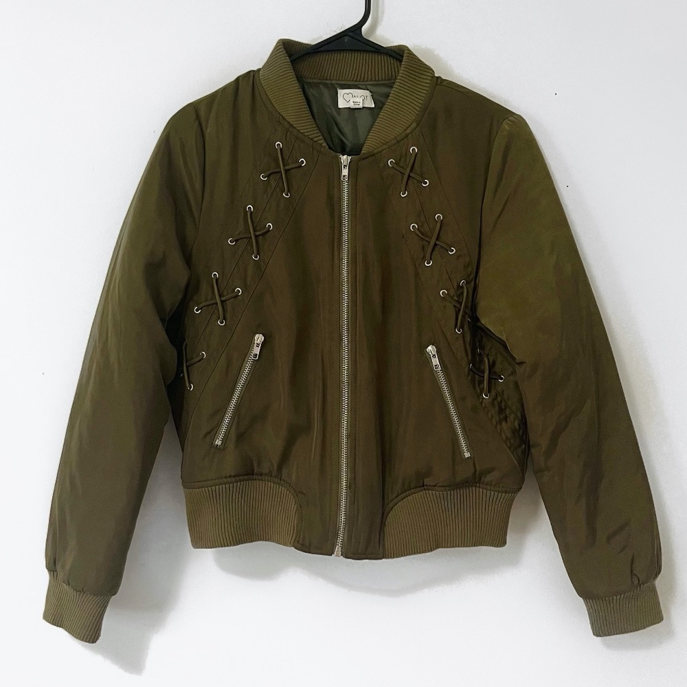 ALOT Army Green Zip Up Padded Bomber Jacket Size 4